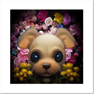 puppy in the middle of flowers Posters and Art